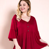 Women Plus Size Tops Autumn Red Top Loose V-neck Vintage Top for Women