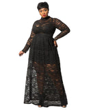 Women Plus Size Maxi Dresses Lace Round Neck Sexy Slim Fit Slimming Evening Dress