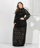 Women Plus Size Maxi Dresses Lace Round Neck Sexy Slim Fit Slimming Evening Dress