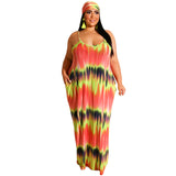 Women Plus Size Maxi Dresses Tie-Dyed Printed Straight Sexy Suspender Dress with Belt