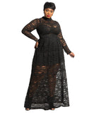 Women Plus Size Maxi Dresses Lace Round Neck Sexy Slim Fit Slimming Evening Dress
