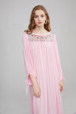 Bohemian Flower Embroidered Puff Sleeve Loose Vacation Style Long Dress Dress