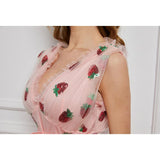 High Waist Sleeveless Strawberry Mesh Dress Casual Fashionable