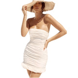 Women Summer Dresses Mini Dress Autumn Fashion Sexy Pleated Chest Wrap Lotus Leaf Skirt Women's Dress