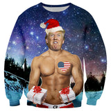Ugly Christmas Sweater round Neck Sweater Spoof Trump 3D Printed Crew Neck Sweatshirt Autumn and Winter Long-Sleeved Shirt