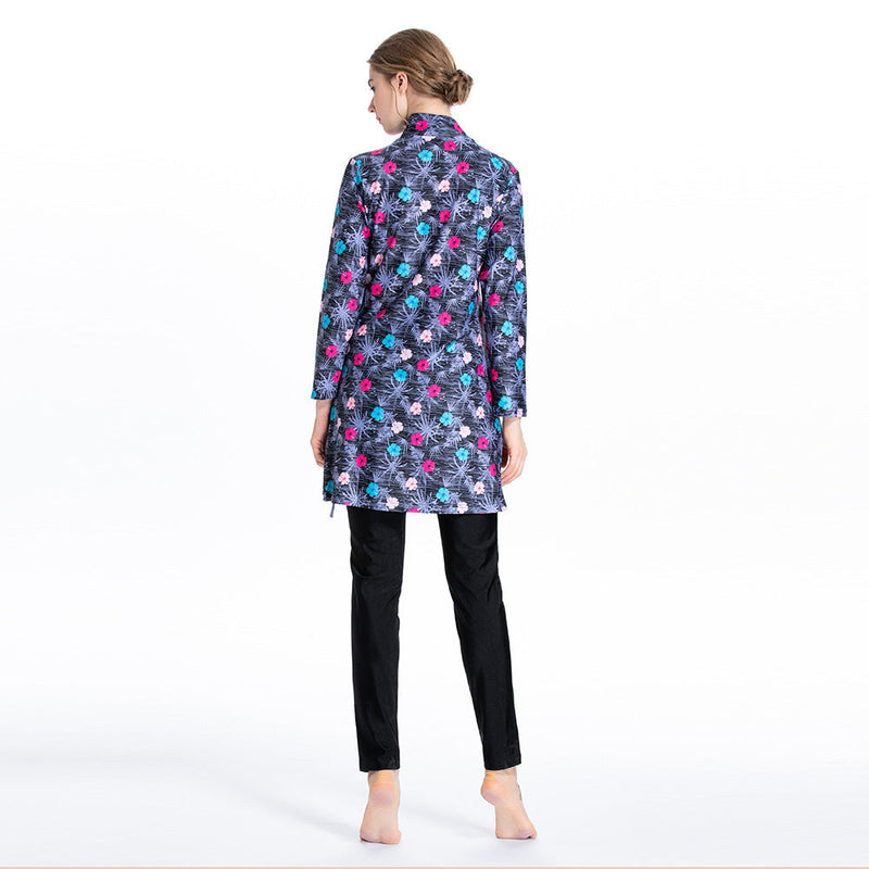 Burkini Muslim Swimwear Printed Slim Fit Three Piece Swimsuit Beachwear