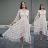 Women Lace Wedding Dress Women's Dress Sexy V-neck Long Sleeve Dress