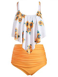 Women Plus Size Swimwear Tankinis Sexy Ruffles High Waist Slimming Two-Piece Swimsuits Women