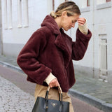 Women Sherpa Jacket Short Autumn and Winter Imitation Fur Slim Plush Bunny Fur Women's Coat