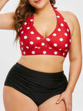 Women Plus Size Swimwear Bikinis Sexy Retro Polka-Dot High Waist Split Swimsuit for Women