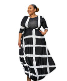Women Plus Size Maxi Dresses Fashion Striped Positioning Printing Half-Length Sleeve Dress
