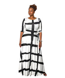 Women Plus Size Maxi Dresses Fashion Striped Positioning Printing Half-Length Sleeve Dress