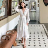 Fairy Dress Holiday White Patchwork Waist-Slimming Large Swing Dress Backless Fairy Dress