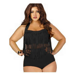 Women Plus Size Swimwear One-Pieces Sexy Tassel High Waist Split Swimsuit for Women