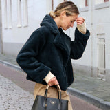 Women Sherpa Jacket Short Autumn and Winter Imitation Fur Slim Plush Bunny Fur Women's Coat