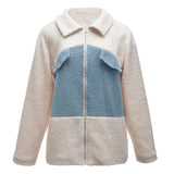Women Sherpa Jacket Zipper and Lapel with Pockets on Both Sides Women Faux Fur Coat