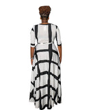 Women Plus Size Maxi Dresses Fashion Striped Positioning Printing Half-Length Sleeve Dress