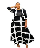 Women Plus Size Maxi Dresses Fashion Striped Positioning Printing Half-Length Sleeve Dress