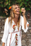 Bohemian Vacation Style V-neck Embroidered Flower Fashion Dress