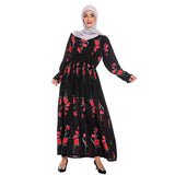 Muslim Women Stylish Kashibo Abaya Muslim Ladies Long Gown Islamic Clothing Jilbab Jalabiya Fashion Rose Print Robe Dress