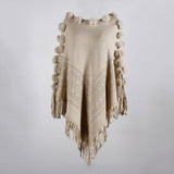 Women PanchoS Autumn and Winter Fur Ball round Neck Pullover Solid Color Sweater for Women