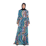 Muslim Women Stylish Kashibo Abaya Muslim Ladies Long Gown Islamic Clothing Jilbab Jalabiya Fashion Long Sleeve Beaded Printed Large Swing Dress