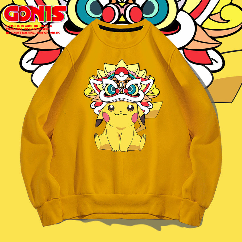Men and Women Pokemon Pikachu Hoodie Pikachu round Neck Sweater