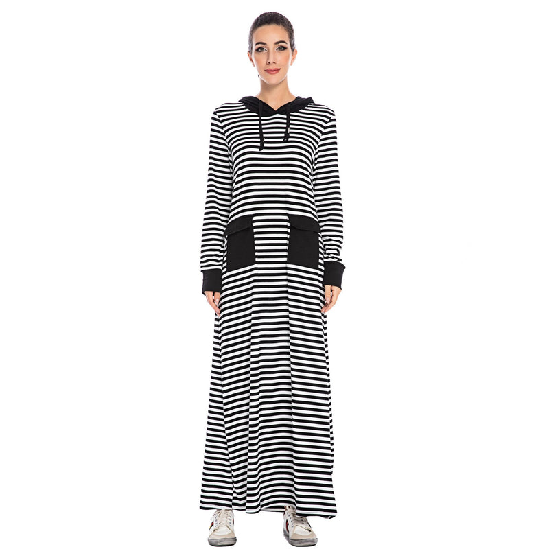 Muslim Women Stylish Kashibo Abaya Muslim Ladies Long Gown Islamic Clothing Jilbab Jalabiya Fashion Striped Long Sleeves Sweater Dress
