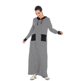 Muslim Women Stylish Kashibo Abaya Muslim Ladies Long Gown Islamic Clothing Jilbab Jalabiya Fashion Striped Long Sleeves Sweater Dress