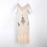 The Great Gatsby Dresses Embroidered Beaded Sequin Dress Dress V-neck Short Sleeve Dress