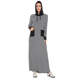 Muslim Women Stylish Kashibo Abaya Muslim Ladies Long Gown Islamic Clothing Jilbab Jalabiya Fashion Striped Long Sleeves Sweater Dress