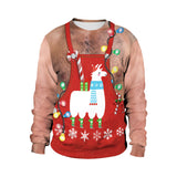 Ugly Christmas Sweater Festival Spoof Sexy Navel Hair 3D Digital Printed round Neck Pullover Couple Sweater