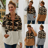 Women Sherpa Jacket Fall/Winter 2020 Camouflage Stitching Hoodie Short Plush Top Women