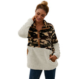 Women Sherpa Jacket Fall/Winter 2020 Camouflage Stitching Hoodie Short Plush Top Women
