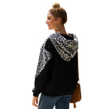 Women Sherpa Jacket Stitching Leopard Print Long Sleeve Hooded Sweater Women Autumn Winter Coat