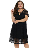 Women Plus Size Midi Dresses Sexy Lace Stitching Mid-Length Dress