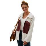 Women Sherpa Jacket Zipper and Lapel with Pockets on Both Sides Women Faux Fur Coat