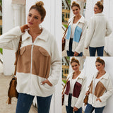 Women Sherpa Jacket Zipper and Lapel with Pockets on Both Sides Women Faux Fur Coat