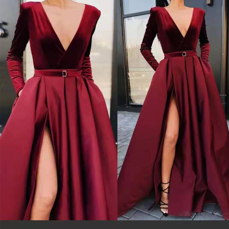 Mariah Carey See through Dress Long Sleeve Dress Slit Temperament Long Dress