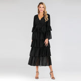 Muslim Women Stylish Kashibo Abaya Muslim Ladies Long Gown Islamic Clothing Jilbab Jalabiya Fall Winter Fashion Plus Size V-neck Dress
