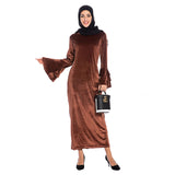 Muslim Women Stylish Kashibo Abaya Muslim Ladies Long Gown Islamic Clothing Jilbab Jalabiya Thickened Pleuche Flare Sleeve Shiny Dress