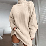 Sweater Dress Outfit With Tights 2 Pieces Set Autumn and Winter Knitwear Turtleneck Dress Sweater