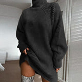 Sweater Dress Outfit With Tights 2 Pieces Set Autumn and Winter Knitwear Turtleneck Dress Sweater