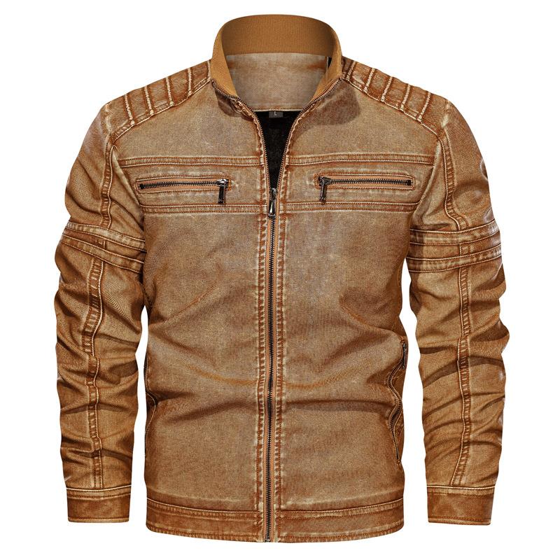 Men Fit Bomber Jacket Windbreaker Moto Street Coat Autumn Winter Retro Leather Coat Loose Large Size Leather Jacket