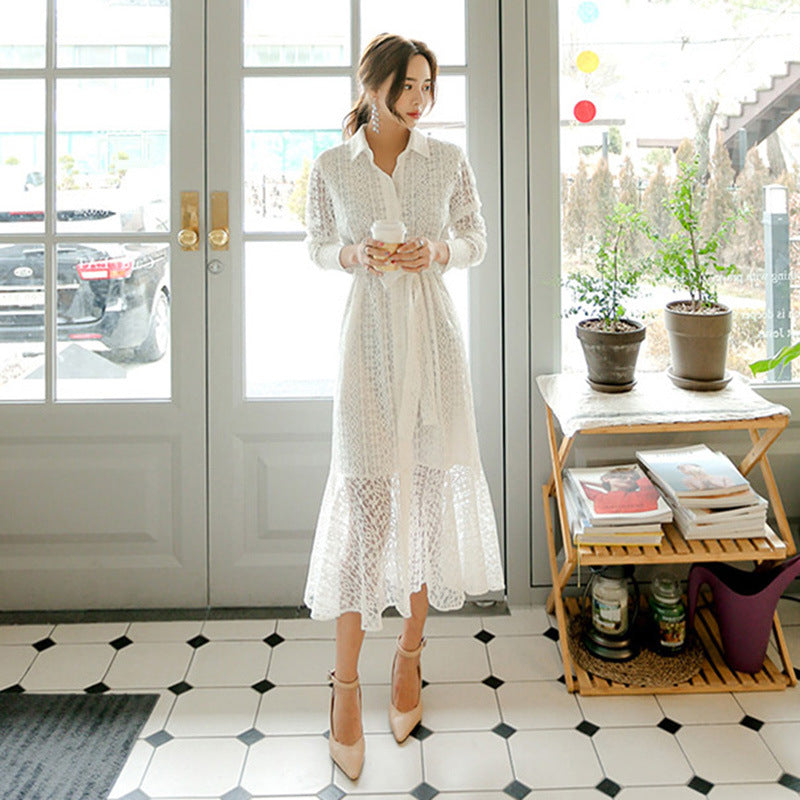 Beth Dutton Outfits Slim Fit Elegance Retro Shirt Lace Lace-up Long Sleeve Fishtail Dress