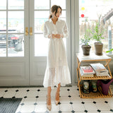 Beth Dutton Outfits Slim Fit Elegance Retro Shirt Lace Lace-up Long Sleeve Fishtail Dress