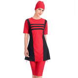 Burkini Swimwear Muslim Fashion Outfits Women Short Sleeve Stitching Conservative Beach Swimsuit