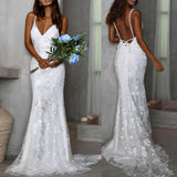 Women Lace Wedding Dress Dress Deep V Strap Formal Dress