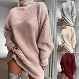 Sweater Dress Outfit With Tights 2 Pieces Set Autumn and Winter Knitwear Turtleneck Dress Sweater