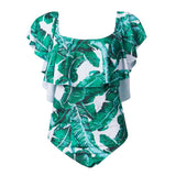 Women Plus Size Swimwear One-Pieces Sexy Print Ruffled Off-Shoulder Slimming One-Piece Swimsuit for Women
